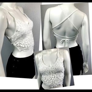 NEW Backless Lace Up Crochet Halter Crop Tank Top